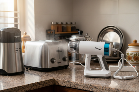 Wireless air duster and mini vacuum cleaning kitchen appliances like mixer grinder and toaster without dismantling